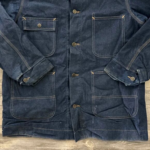 Vintage Roebucks Blanket Lined Denim Chore Coat Jacket Size Large Dark Wash - Picture 2 of 6